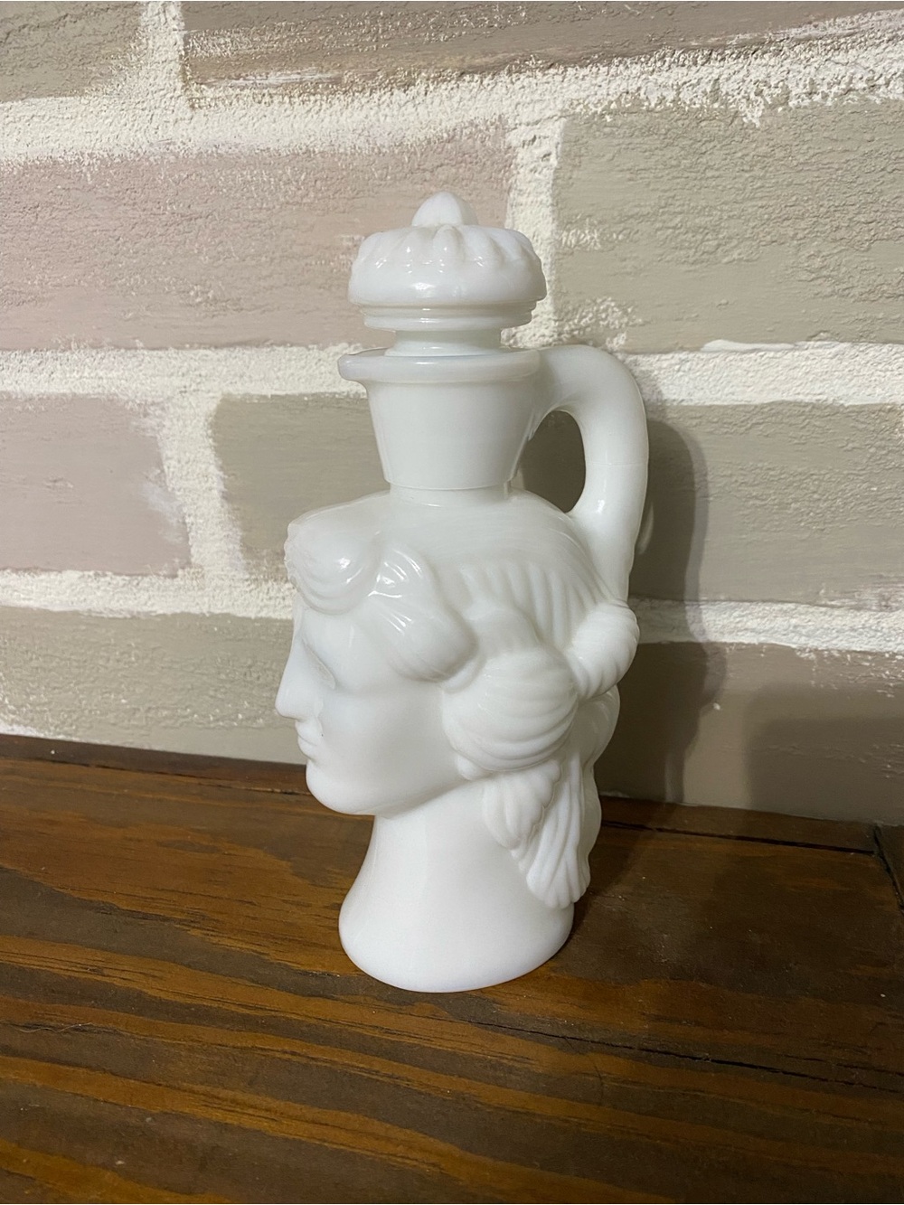 Vintage 1972 Avon Grecian Pitcher Milk Glass Decanter Bottle